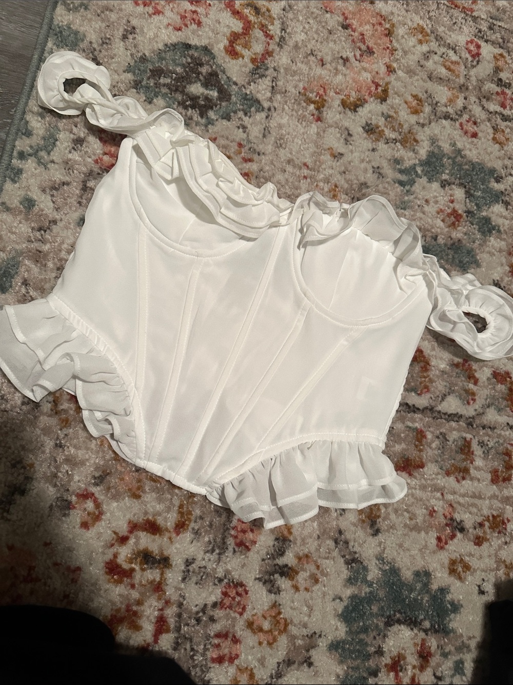 Fashion Nova White Ruffled Corset Crop Top